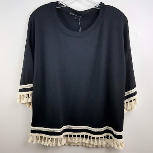 Harlow & Graham Pompom Applique Knit Top Black L